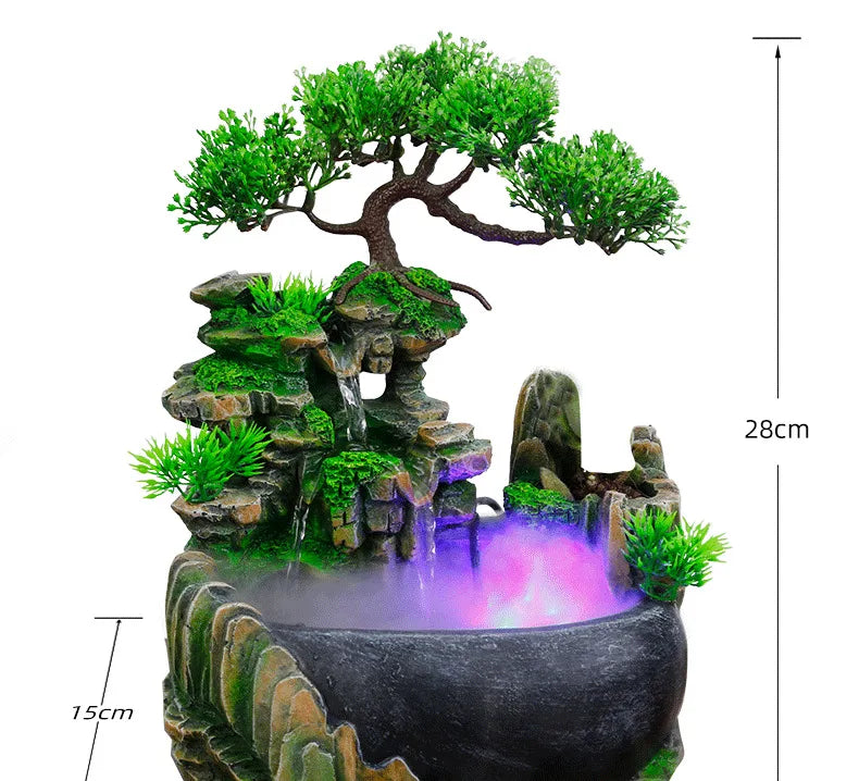 LED Light Water Feature Meditation Desk Decor